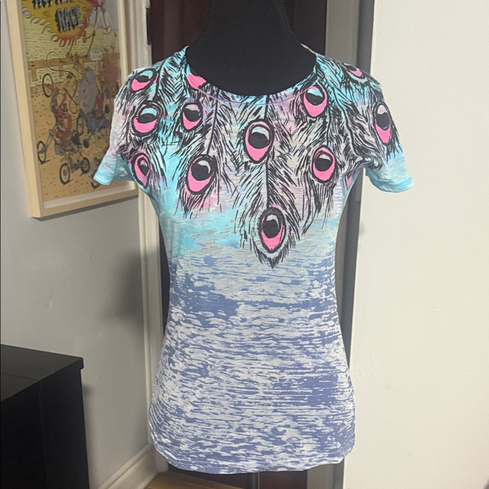 Peacock Feather Print Women's Short Sleeve Top